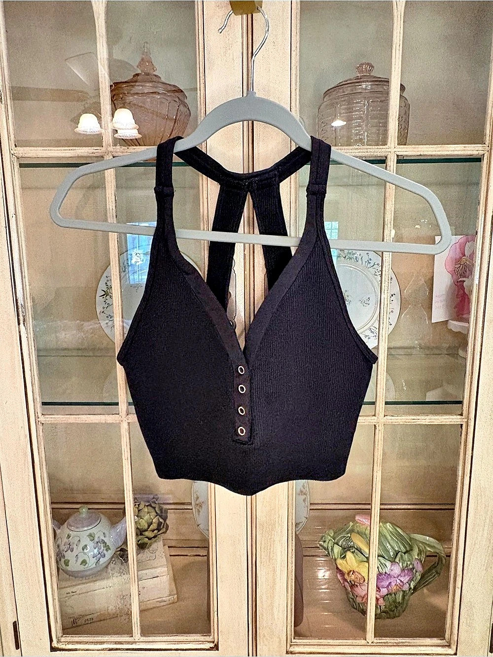 Yogalicious Rib Seamless Sorority Girl Tank Ribbed Tank in Black Large Like New